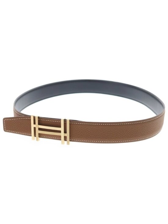 Hermes O Carre Gold Logo Buckle Reversible Leather Belt Black Brown main image 4